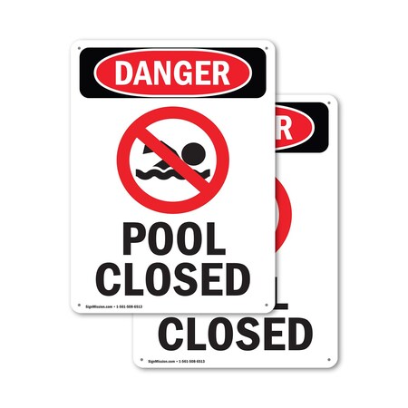 Signmission Pool Closed, 18 in W x Rectangle, Plastic OS-2PACK-DS-P-1824-V-1713